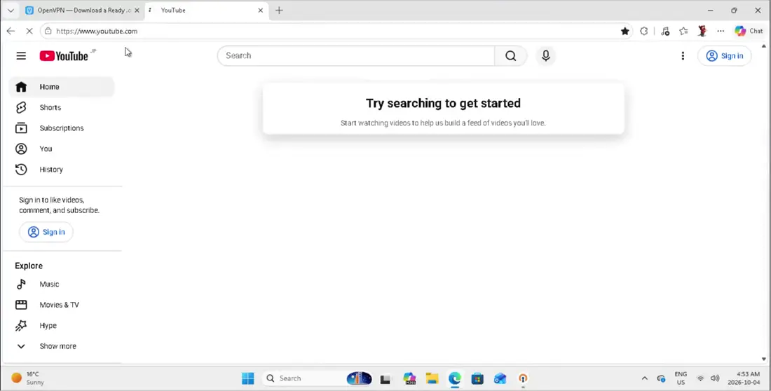 Open YouTube to check. It loads normally, so the setup works.
